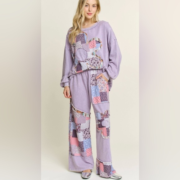 J.HER Sweaters - JH0120–JHER—(PRE ORDER) Lavender Patchwork Lounge Set